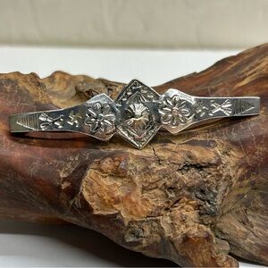 Navajo Silver Bar Pin Brooch Whirling Logs Arrows Flowers Hand Stamped Vintage